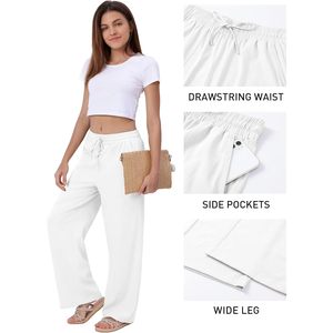 Pantalones Palazzo Anchos de Lino 100% Transpirable FOXA para Mujer, Cintura Alta con Bolsillos, Estilo Casual y Fluido para Vacaciones en la Playa - Product Image 4