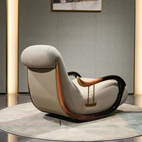 Fauteuil inclinable de luxe moderne nordique, fauteuil à bascule en cuir véritable avec accoudoirs en bois massif pour la maison, le bureau et le salon