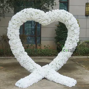 Decorazione artificiale fiore bianco arco rosa a forma di cuore Stand matrimonio cuore arco sfondo