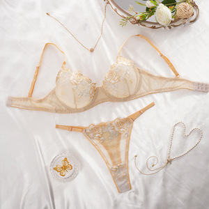 Conjunto de Lencería Sexy de Encaje Floral Transpirable de Secado Rápido para Mujer Joven, Sujetador Push-Up sin Costuras con Escote Francés - Product Image 2