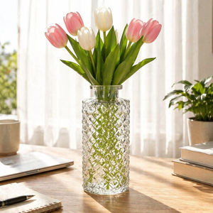Vase à fleurs en verre transparent mini, style Cottagecore rustique, pour décoration de table, bouteille d'apothicaire vintage en verre gaufré, vente en gros - Product Image 5