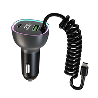 Chargeur de voiture à charge rapide 36W USB-C PD, chargeur allume-cigare USB avec câble enroulé Type C