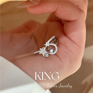 Anillo de Plata de Ley S925 con Estrella y Luna, Joyería King Silver, Micro Pavé, Unisex, Regalo de Moda - Product Image 2