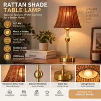 Lampe de table en rotin avec charge sans fil, variateur tactile, rechargeable, abat-jour tressé LED, lampe de chevet pour la décoration de chambre d'hôtel