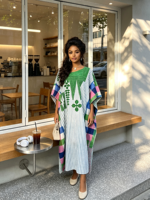 Robe d'été décontractée pour femme, grande taille, à manches courtes, imprimée, color block, plissée, ample, vêtements musulmans