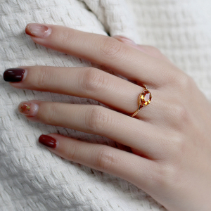 Bijou แหวนหมั้นแต่งงานวินเทจสำหรับผู้หญิงแหวนพลอยซิทรีนธรรมชาติ925เครื่องประดับชุบ<span class=keywords><strong>ทอง</strong></span>เงินสเตอร์ลิง - Product Image 3