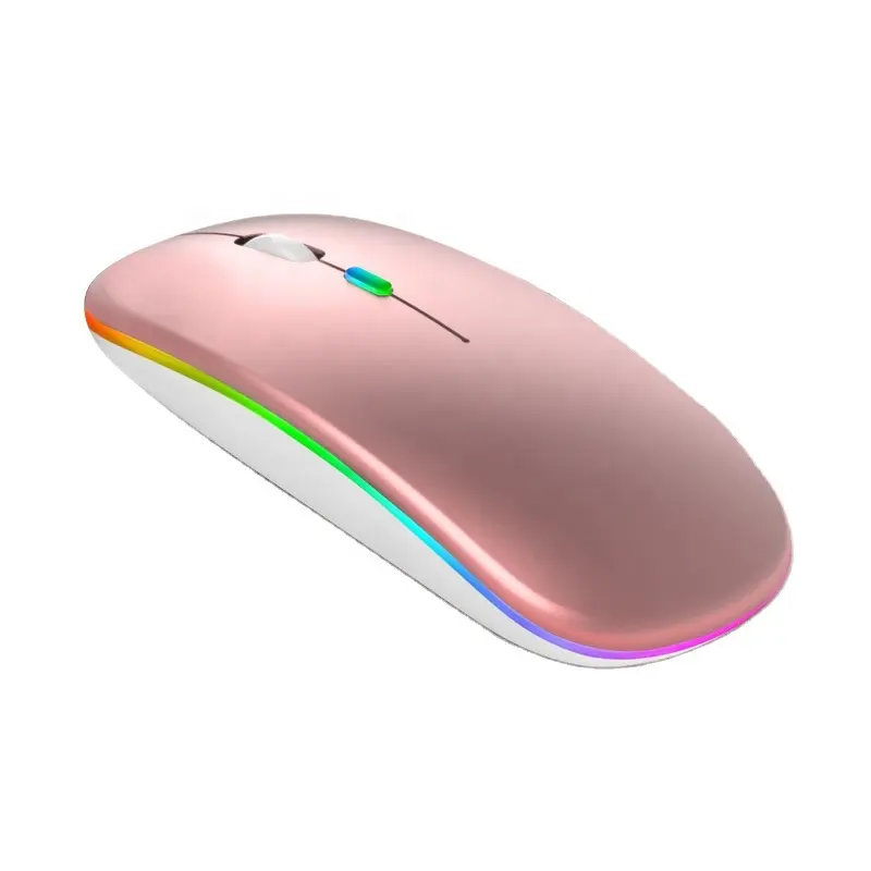 Ratón silencioso con logotipo personalizado, Mouse inalámbrico con luz RGB, recargable, color azul, 2,4G, precio barato