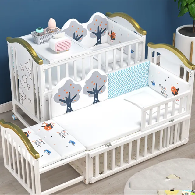 2021 Factory Price White Color Pine Wood Baby Sleeping Bed Newborn Baby Bed