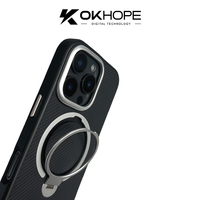 Coque de téléphone magnétique en fibre de carbone noire minimaliste avec support en métal