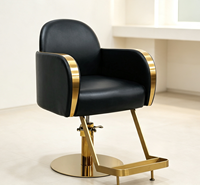 Chaise de salon moderne minimaliste noire et or, coussin épais, levage hydraulique, base ronde, repose-pieds, chaise de coiffeur