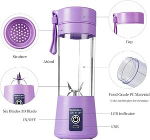 Portable 380ML Electric Juicer Blender Rechargeable USB 6 Blades Smoothie Fruit Professor Wood Hand Grip Eco-Friendly ABS - Product Image 2