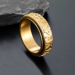 Hiphop Vintage soulagement du Stress Fidget anneau Rune amulette lettres anneau hommes en acier inoxydable filature rotatif Viking bague - Product Image 6
