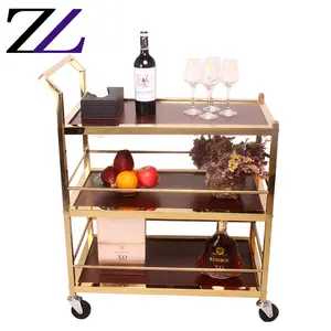 <span class=keywords><strong>Chariot</strong></span> <span class=keywords><strong>de</strong></span> <span class=keywords><strong>service</strong></span> vintage pour buffet d'hôtel, mariage, restauration aérienne, gâteaux, vin, plateau noir à <span class=keywords><strong>3</strong></span> niveaux, acier inoxydable plaqué or - Product Image 6
