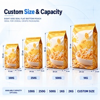 Sachets personnalisés en aluminium pour céréales croustillantes, scellés sur huit côtés, pour la vente au détail et en gros