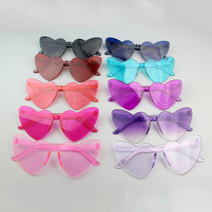 2024 Promotion Custom Logo Oversized <b>Sunglasses</b> Heart Shaped Blue Black Plastic Rim Transparent Candy Frameless <b>White</b> Green Red - Product Image 2