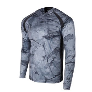 Long Sleeve Breathable Vented Lightweight Fishing Shirt Habit Fishing Shirt With Hood Camo Black - Product Image 1