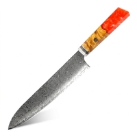 Couteaux de Chef Professionnels 8 Pouces Classiques en Acier Damas VG-10 avec Manche en Résine de Bois Massif Écologique et Polissage Haute Brillance
