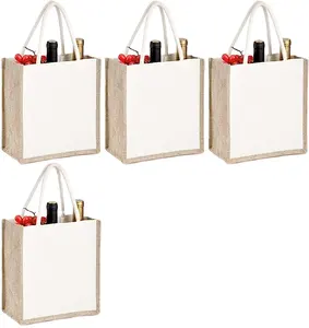 Tote Bags Reusable Jute Gift Totes with Handles Medium Beach Bags Canvas Grocery Shopping for Bridesmaid, DIY
