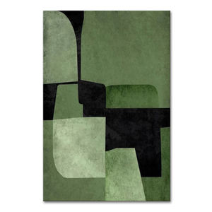 Grande Dipinto Astratto su Tela Verde Acqua Beige Nero Paesaggio a Olio Disegno a Mano dell'Artista Pittura con Texture Fatta a Mano Poster per Decorazione - Product Image 1