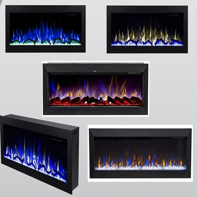 60 Inch Smart Control LED Electric Fireplace with Multi Flame Color and Effects Real Burning Sound Wall Mounted