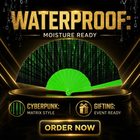 Éventail pliant personnalisé de 23 cm avec code matriciel, vert cyberpunk, technologie numérique, cadeau promotionnel, impression de logo