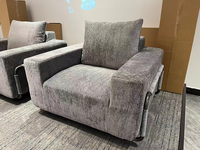 Breites Sofa aus grauem Samt, wandelbar, gepolstert, komprimiert, modernes Luxus-Sofa mit schwarzen Metallbeinen für Wohnzimmer und kleine Wohnungen