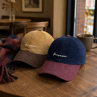 Casquette de baseball vintage en velours côtelé, color block, douce, 5 panneaux, à fermeture snapback pour femmes et couples