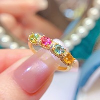 Factory Wholesale Ready to Ship Luxury 925 Sterling Silver Gold-Plated Natural Tourmaline Ring Latest Style Jewelry Gift Her