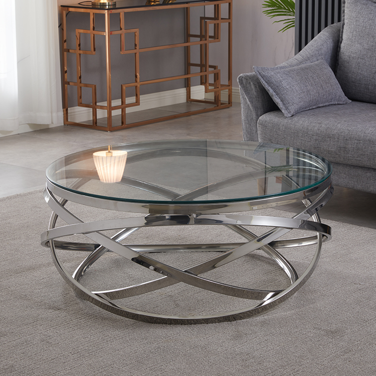 Moderne Zeiten Glas Edelstahl Wohnzimmer möbel Gold oder Silber runden Couch tisch