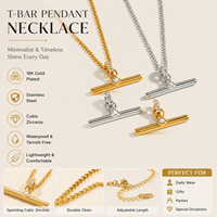 Collier pendentif en T en acier inoxydable plaqué or 18 carats avec zircone cubique, chaîne gourmette, bijoux de mode pour femme, vente en gros