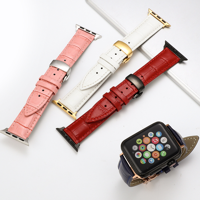 Heibor Genuine Leather Band for Apple Watch, Premium Cowhide with Butterfly Clasp, Compatible Series 3/4/5/6/7/8/9/Ultra