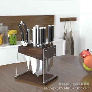 <b>Wooden</b> Knife Rack 6.3x7.3 In Solid Wood 7pcs Capacity Magnetic Knife <b>Block</b> Kitchen Storage - Product Image 3