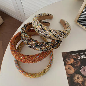 ที่คาดผมสไตล์หรูหราเบาๆ สำหรับฤดูใบไม้ร่วง-ฤดูหนาว ดีไซน์วินเทจ ทันสมัย  แบบกว้าง  ขายส่ง  ผ้าทวีดลายสก็อต  เครื่องประดับผม - Product Image 3