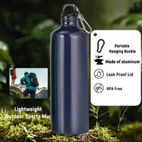 Bouteille d'eau sport en aluminium personnalisée avec logo, 400/500/600/750 ml, avec mousqueton et bouchon à vis, anti-fuite, pour activités de plein air