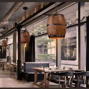 Lámpara Colgante Vintage Industrial Rústica LED Retro, Lámpara de Barril de Madera <span class=keywords><strong>para</strong></span> Vino, Lámpara de Cubo, Lámpara de Araña Tradicional Antigua - Product Image 2