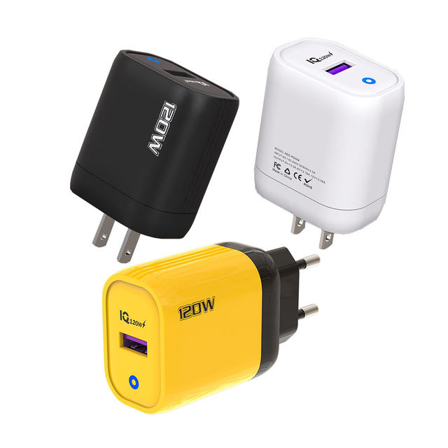 120W USB Wall Charger Adapter QC5.0 Fast Charging EU/US/UK Plug Travel Charger for Mobile Phones Earphones OTP Protection