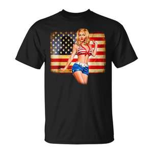 Camiseta sexy con bandera americana para mujer rubia, camiseta del 4 de julio - Product Image 1