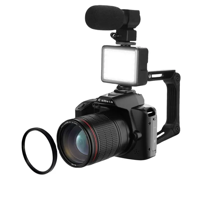 كاميرا رقمية 4K + مصباح تعبئة + عدسة + ميكروفون + قوس + مرآة ماكروسكوبية صور احترافية فيديو مجموعة كاميرات رقمية