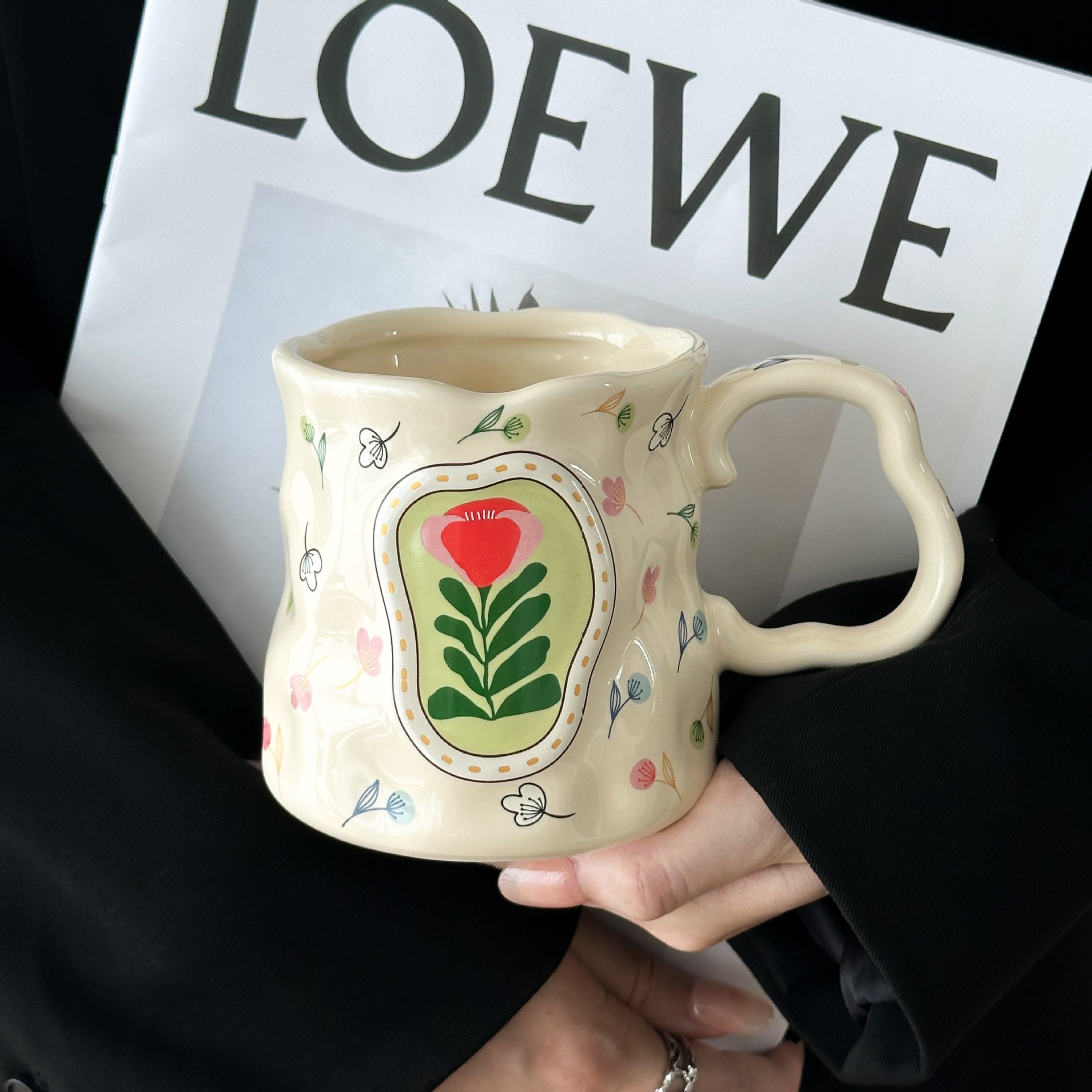 Tasse irrégulière-fleur-lait jaune, boîte à cuillère boule jaune