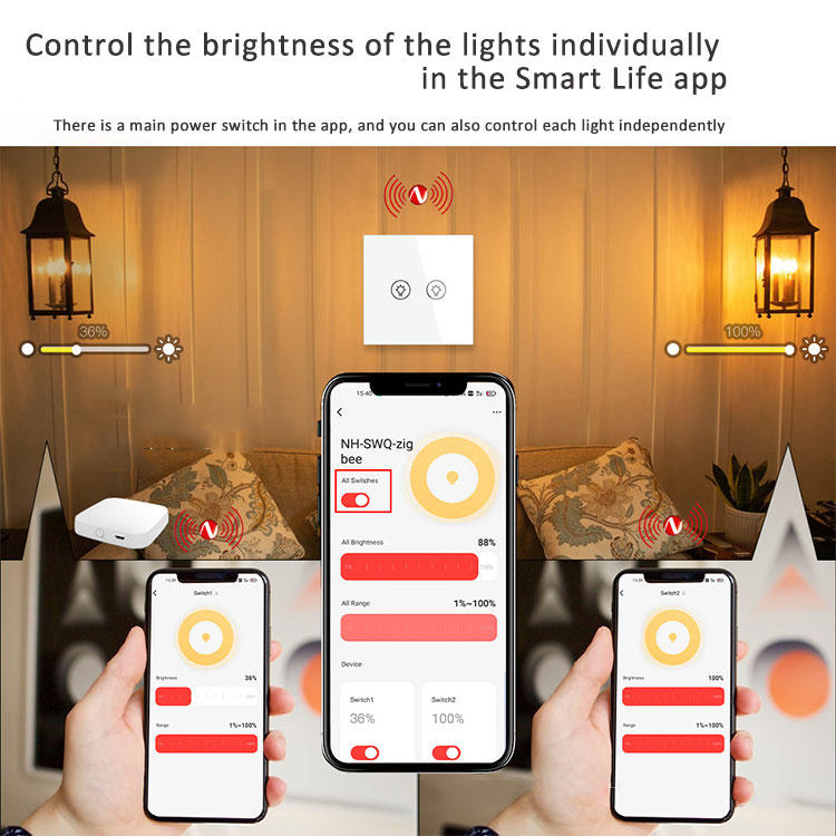 GRSICO 2022 zigbee TUYA US smart dimmer glass touch switch with amazon alexa and google home  wifi remote app control