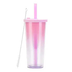 700ml Double Wall Plastic Straw Cup Skinny Pearl Milk Tea Cup Boba Drinking Tumbler Mugs With Straw