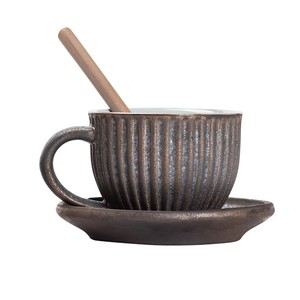 Nuevo Juego de Taza y Platillo de Cerámica Vintage, Taza de Cerámica Creativa con Rayas, Taza Simple para Té de la Tarde o Latte con Juego de Cucharas - Product Image 6