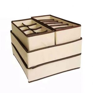 Explosive Four-Piece Set of Lidless Split Compartment Non-Woven Underwear Storage <b>Box</b> Foldable Bra Socks Storage Foldable Design - Product Image 5