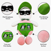 Peluche personnalisée Lapin Meme avec lunettes de soleil, jouet en peluche drôle, animaux en peluche OEM, peluche douce imprimée avec émojis pour cadeaux CE EN71