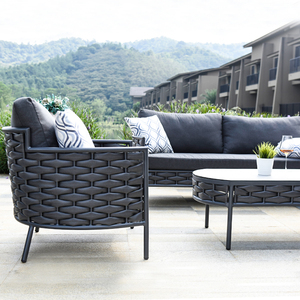 Modern Outdoor Sofa Set Rattan Patio Conversation Furniture Aluminum Frame Cushioned Seating for Garden Villa Hotel - Product Image 3