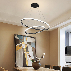 现代简约 LED 餐厅吊灯 长型可调节高度 创意餐厅酒吧环形暖白色家居客厅灯 - Product Image 3