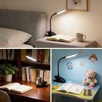 Lampe de lecture LED pour livre, lampe de table, protection des yeux, lampe de bureau réglable à clipser, flexible, pour étude, chambre à coucher, lecture, avec batterie
