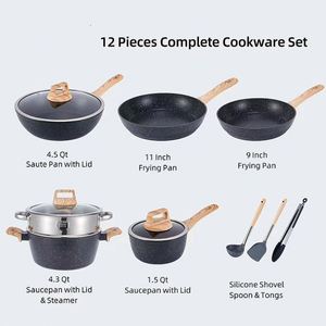 IStapromo Gifts New Arrival Aluminum Granite Ceramic Nonstick Cookware <b>Set</b> <b>Pots</b> Pans with Wooden Handle for Home Cooking Custom - Product Image 4