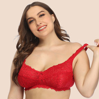Tallas grandes Figura completa Cobertura completa Copa completa Sujetador grande Copa grande Tamaño grande Sujetador de encaje rojo grande para mujer gorda