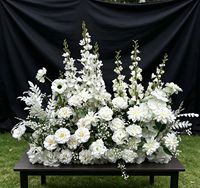Rangkaian Bunga Buatan Tangan Sutra Realistis Campuran Bunga Simulasi Tinggi Putih Hijau 100cm untuk Pernikahan Natal